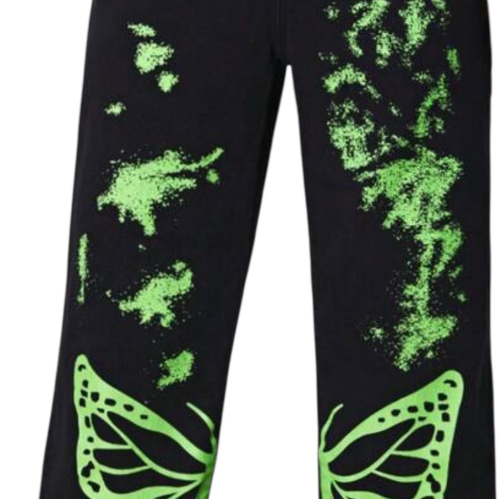 Black denim jeans with Green Butterfly Design - Picture 1 of 3